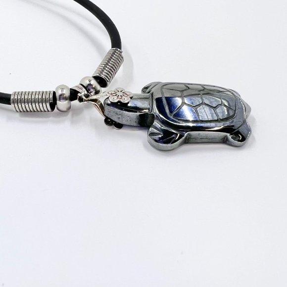 Cute Hematite Sea Turtle Pendant Black Cord 16” Necklace - Picture 7 of 7